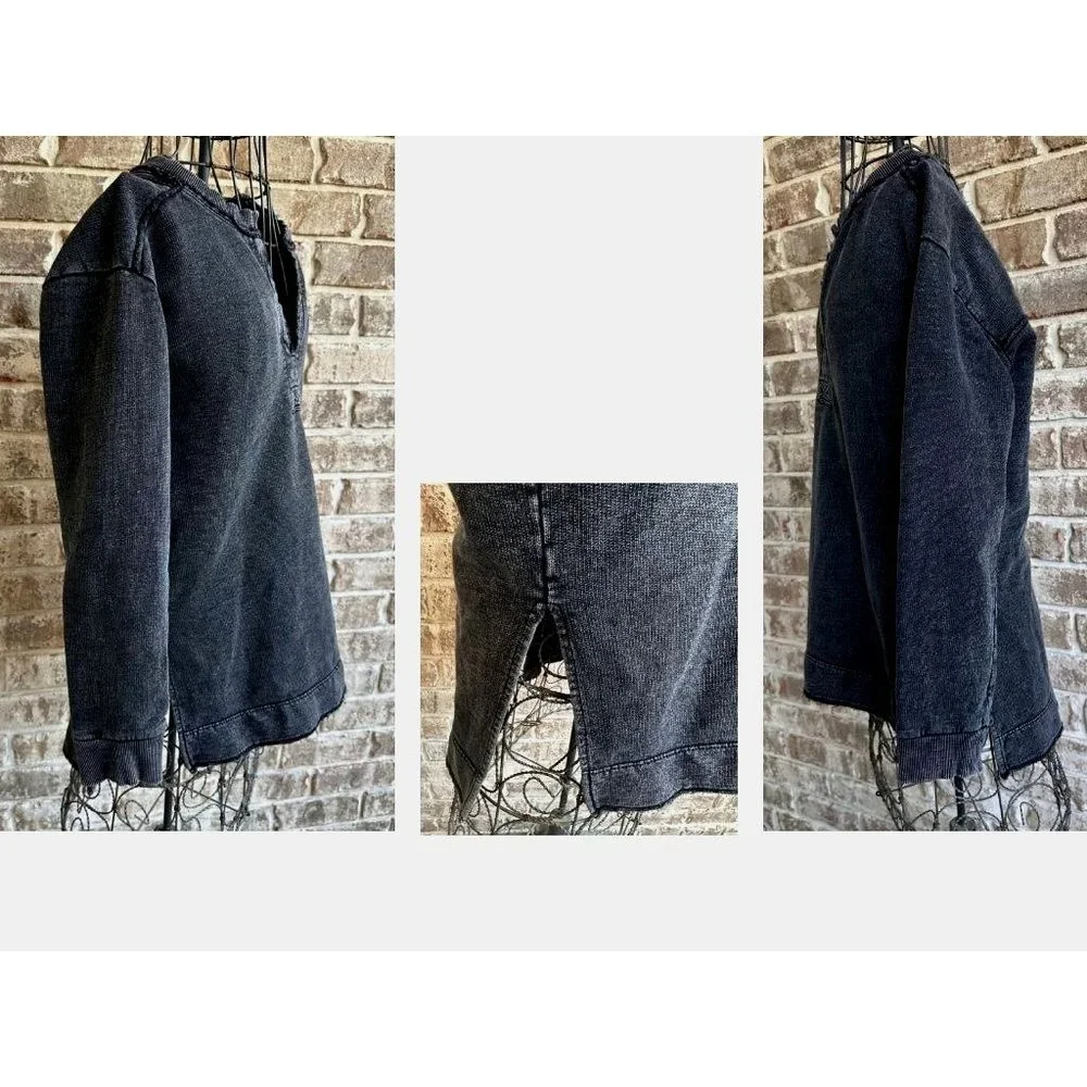Anthropologie Pilcro Split Back Terry Top XS Extra Small Black Tunic Dis… - Picture 9 of 12